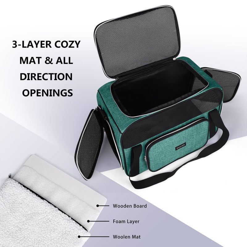 BAGLHER Pet Travel Carrier, Cat Carriers Dog Carrier for Small Medium Cats Dogs Puppies, Airline Approved Small Dog Carrier Soft Sided, Collapsible Puppy Carrier. Green - PawsPlanet Australia