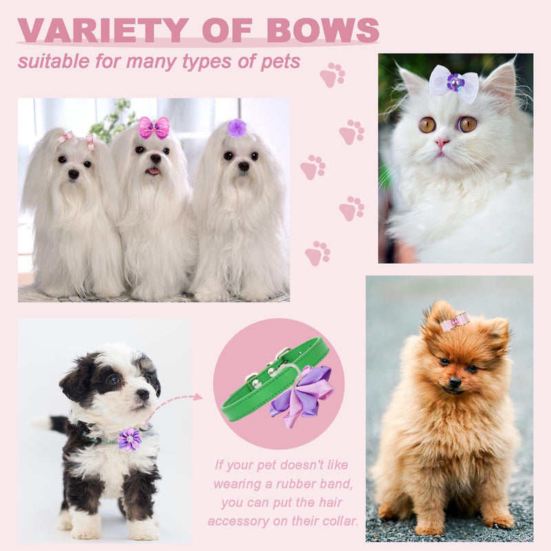 22 Pieces Cute Dog Hair Bows with Elastic Rubber Bands, Small Puppy Hair Accessories with Butterfly Flower Pearls Double Bow for Pets Dogs Cats Hair Grooming (Purple and Pink) - PawsPlanet Australia