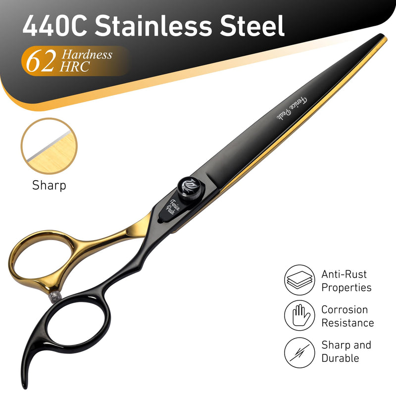 Fenice Peak 7'' Black Dog Grooming Scissors Goldern Straight Shears with Ergonomic Offest Handle and Pattern Screw Pet Grooming Trimming Shears Durable and Sharp 440C 7'' - PawsPlanet Australia