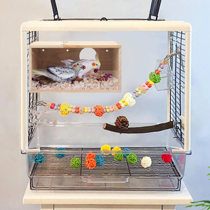 Rypet Parakeet Nesting Box Transparent Design, Thwartwise Bird Nest Breeding Box with Perch Wood Bird Cage House for Cockatiel Lovebirds Budgie Finch Parrotlets Canary M Medium Thwartwise Bird Nest Box - PawsPlanet Australia