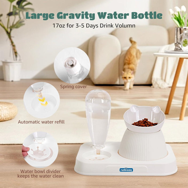 Nobleza 3-in-1 Slow Pet Feeder Bowl Bottle Set, Automatic Pet Dispenser Treat Food & Water Bowl with 15° No Spill Tilted Raised Bowl for Cat Dog Small Medium Pet Kitten Puppy Bunny Healthy Food Water - PawsPlanet Australia