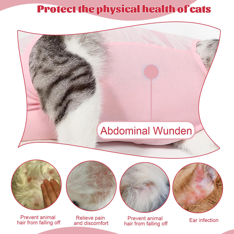Pack of 2 Cat Bodysuit After Surgery, Comfortable and Breathable Recovery Suit Op Body Cat Castration Spay Weaning Lick Protection Suit Cat Clothing for Cat Body Surgery (Pink+Blue) (L) L
