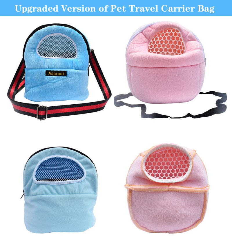 Hamster Carrier Bag, Upgraded Small Animal Bonding Soft Hedgehog Pouch Portable Outgoing Travel Bag with Adjustable Strap and Breathable Mesh for Squirrel Mice Sugar Glider Etc (Blue, L) Large (Pack of 1) Blue