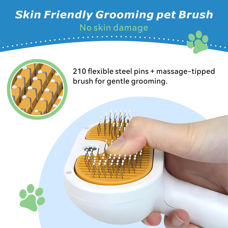 4-in-1 Pet Steam Brush for Dog & cat brush for shedding，Spray Hair Removal Comb with Waterless Shampoo–Self-Cleaning Pet Grooming Tool for Shedding, Anti-Static & Skin-Friendly Design Yellow - white - PawsPlanet Australia