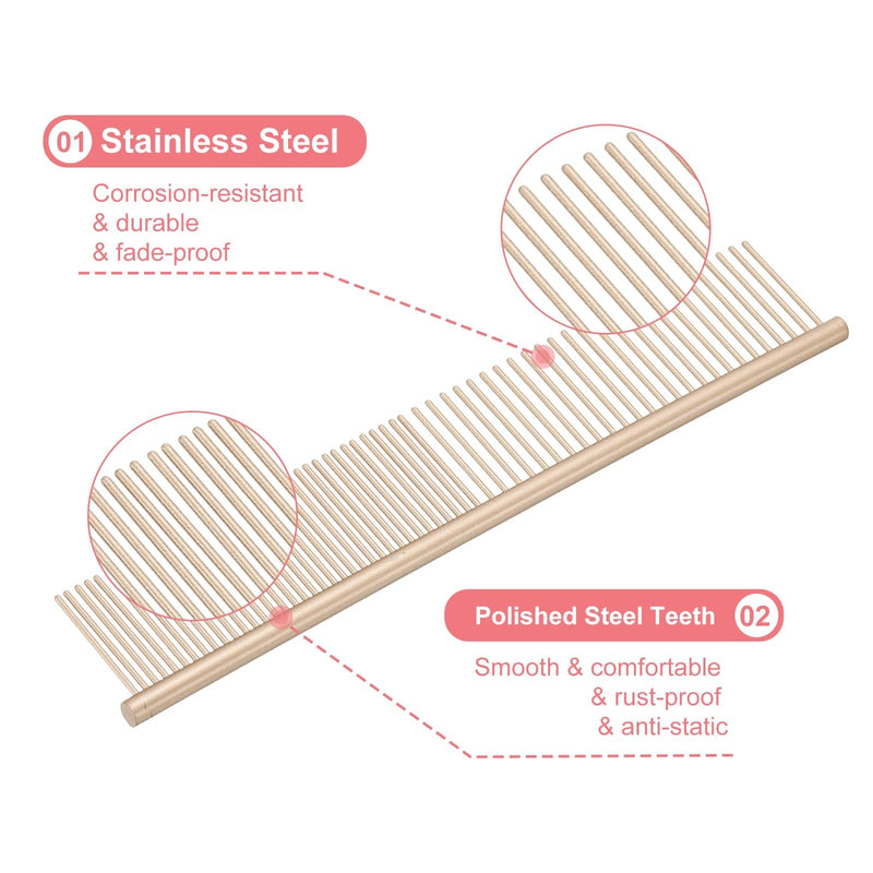 Dog Cat Comb, Pet Combs Stainless Steel Teeth with Rounded Ends for Knots Mats Loose Hair Removal, 6.5/7.5IN (Gold Coated, 2 Pack), Grooming Tool Intended for Long Curly Hair Pet Gold Coated 6.5/7.5 IN