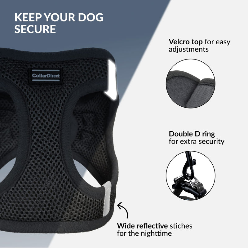 CollarDirect Step-in Reflective Dog Harness - Any Weather Air Mesh for Small and Medium Dogs Easy to Put On and Off (Size M, Black) - PawsPlanet Australia