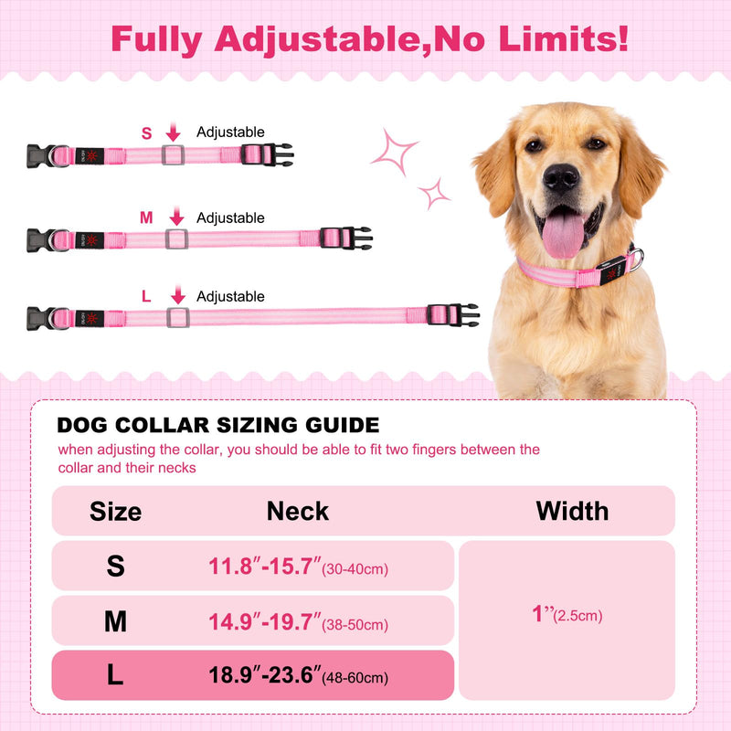 Illumifun LED Dog Collar Rechargeable Light Up Dog Collar Glow in The Dark, Flashing Lighted Glow Collars for Dogs Night Walking (Pink, Large) Pink - PawsPlanet Australia