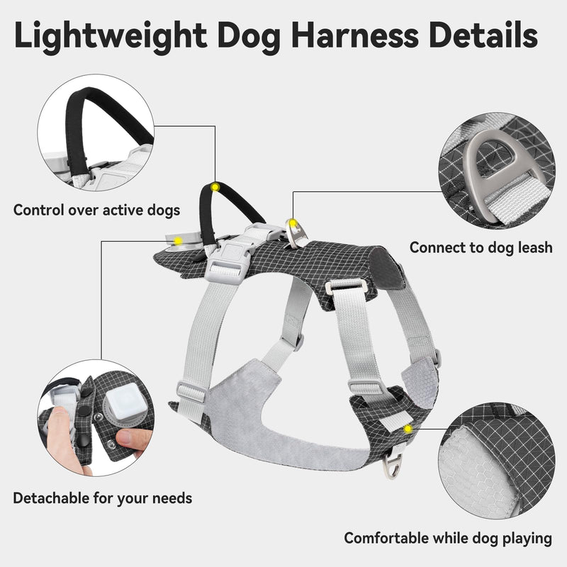 Joytale Lightweight Light Up Dog Harness, Rechargeable No-Pull LED Dog Harness with Detachable Light Box, Airtag Holder, Adjustable for Night Walking, Running & Everyday Use, Black, M - PawsPlanet Australia