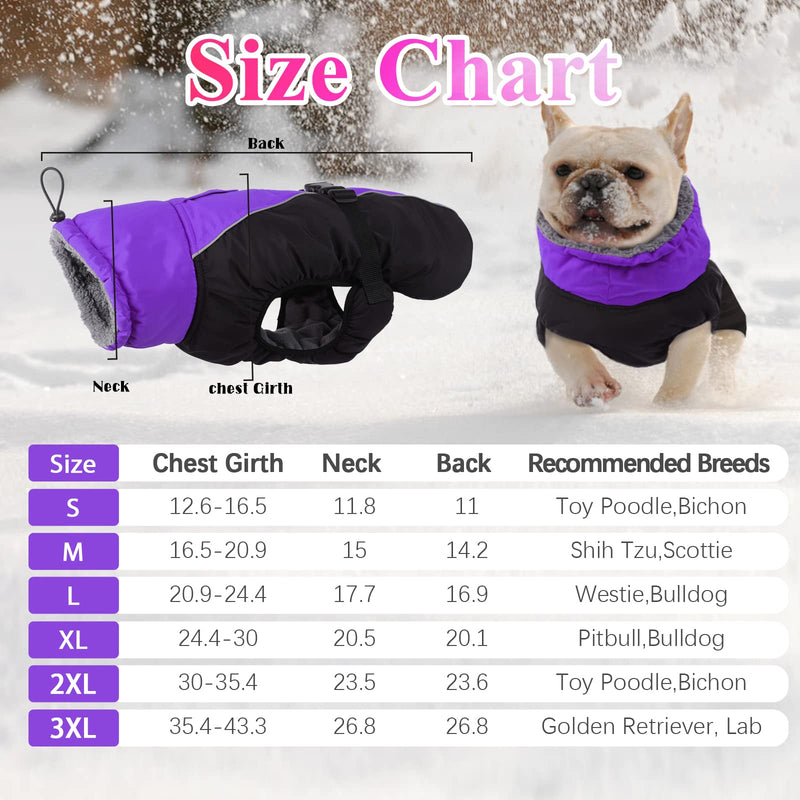 IECOii Extra Warm Dog Coat Reflective Adjustable Dog Jacket Dog Winter Coat with Buckle Fleece Turtleneck Dog Jacket for Cold Weather Soft Winter Coat for Small Medium Extra Large Dogs X-Large Purple - PawsPlanet Australia