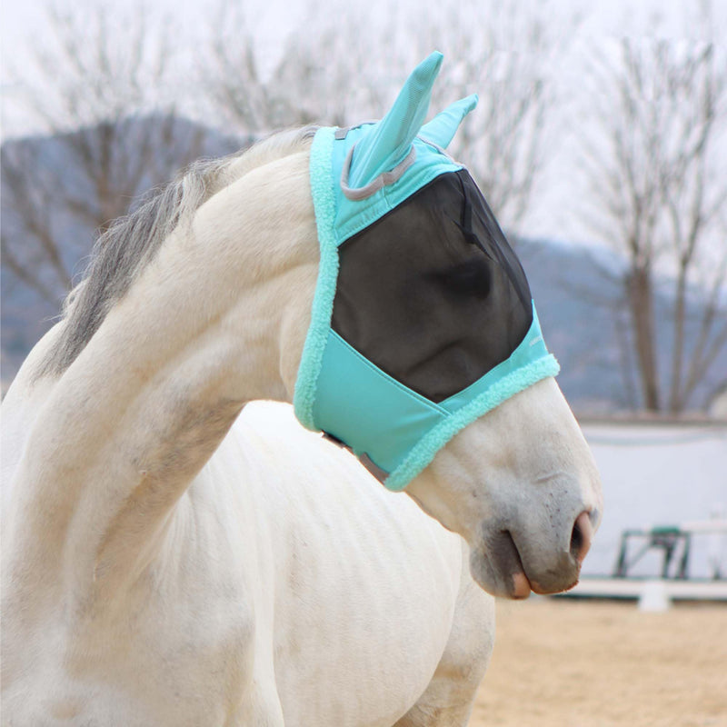 Harrison Howard Horse Fly Mask UV Protective Fine Mesh with Extra Wool Soft Touch on Skin Fly and UV Protection Summer Mint L - PawsPlanet Australia