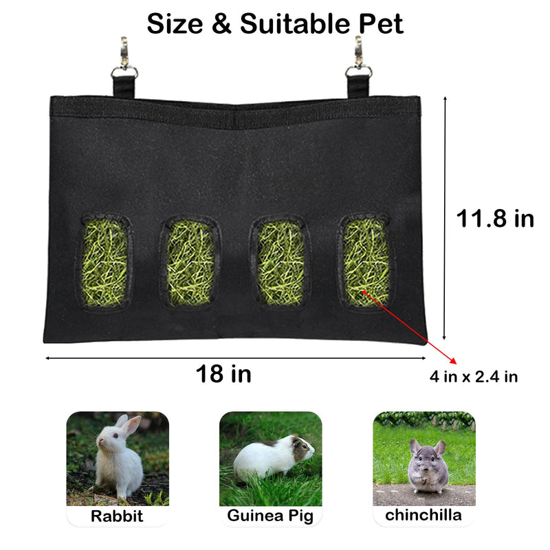 Rabbit Hay Feeder - Large Capacity Oxford Cloth Hanging Hay Bag - 4 Holes - 1 Pcs (Black) Black-4 Holes-1Pcs - PawsPlanet Australia