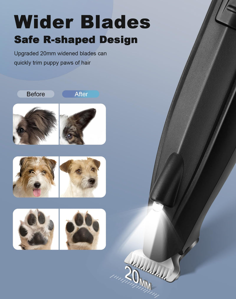 Dog Paw Trimmer for Grooming, Cordless Electric Dog Clippers with LED Light, Rechargeable Low Noise Small Pet Shaver for Trimming Cat's Hair Around Eyes, Faces, Ears, Paws, Rump(Black) Black - PawsPlanet Australia