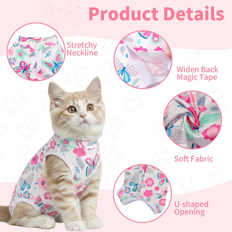Cat Recovery Suit Cat Onesie for Cats, Breathable Cats Surgery Recovery Suit for Female Spay & Abdominal Wounds Skin Diseases, Kitten Surgical Onesie Body Suit Anti Licking Cone Alternative Butterfly Small