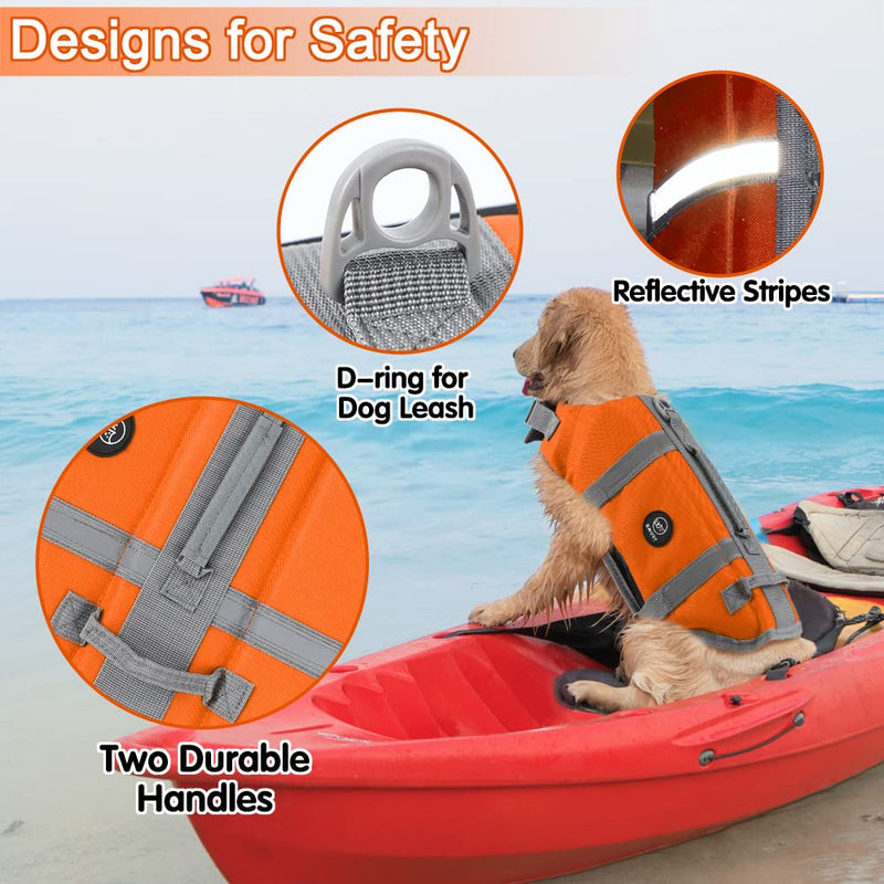 EMUST Dog Life Jacket, XL, NewOrange, Waterproof, Breathable, Adjustable with Rescue Handle, for Swimming Pool Beach Boating