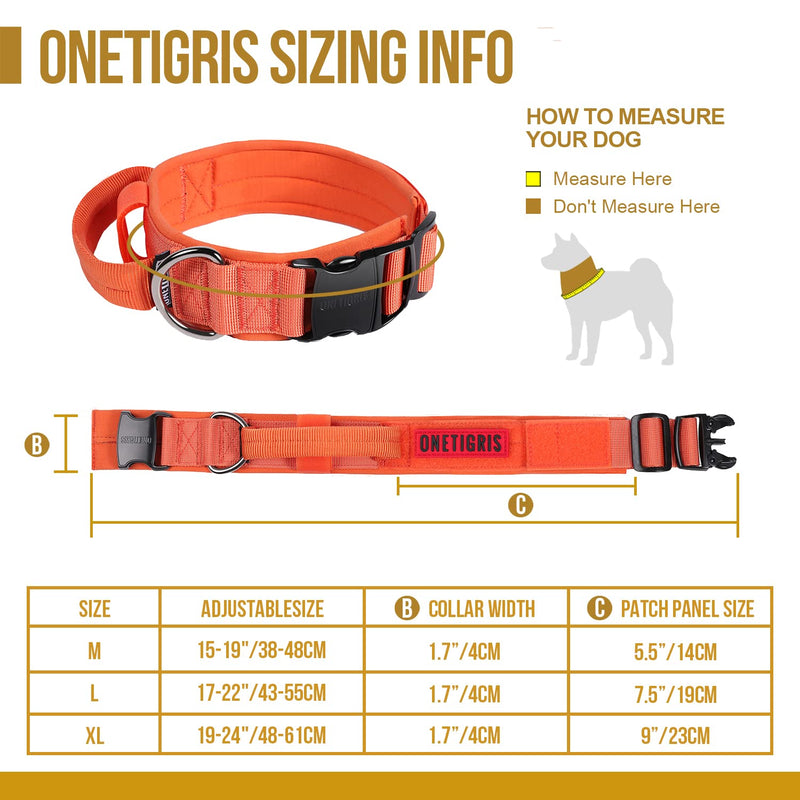 OneTigris Tactical Dog Collars with Handle,Military Dog Collar for Large Dog,Adjustable Nylon Collar German shepherd Collar with Heavy Duty Metal Buckle for Dog Training and Walking (M, Orange) M