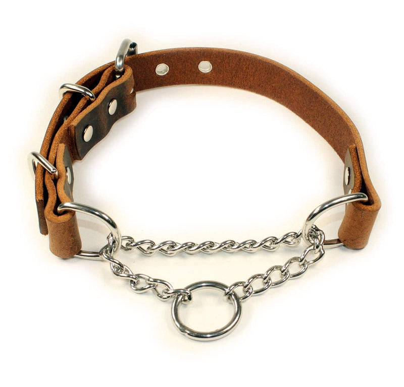 Adjustable Leather Martingale Chain, Limited Slip, Half-Check Chain, Training Dog Collar (Large: 18"-22", Dark Brown) Large: 18"-22" - PawsPlanet Australia