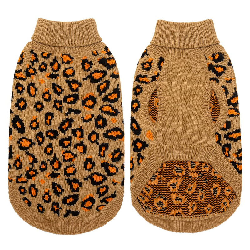 Winter Warm Cat Sweater Turtleneck Puppy Pets Sweater Knit Vest Fashion Leopard for Cats Puppy Small Animals Brown Medium Yellow - PawsPlanet Australia