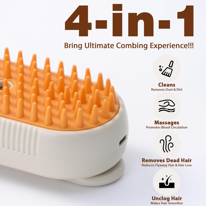 4 in 1 Cat Steam Brush, Rechargeable Steam Brush for Cats and Dogs, Anti-Static Cat Spray Brushes, Massage, Cleaning, Shedding & Combing All In One! Beige - PawsPlanet Australia