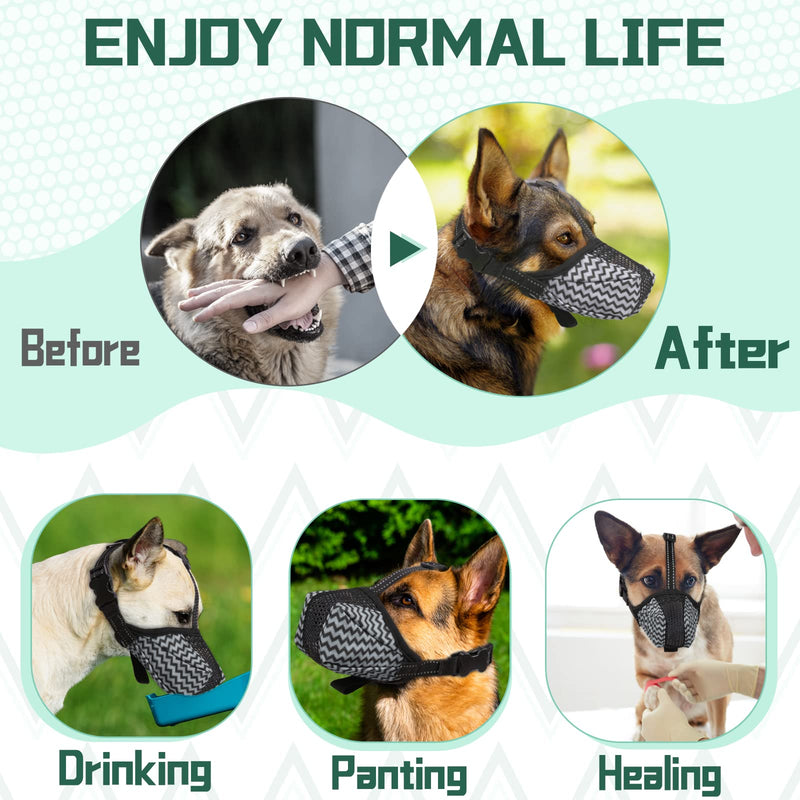 Dog Muzzle, Air Mesh Breathable Muzzle for Medium Large Sized Dogs to Anti & Prevent Biting Barking Chewing, Soft Basket Muzzle for German Shepherd Dog with Reflective & Adjustable Strap(Grey-M - PawsPlanet Australia