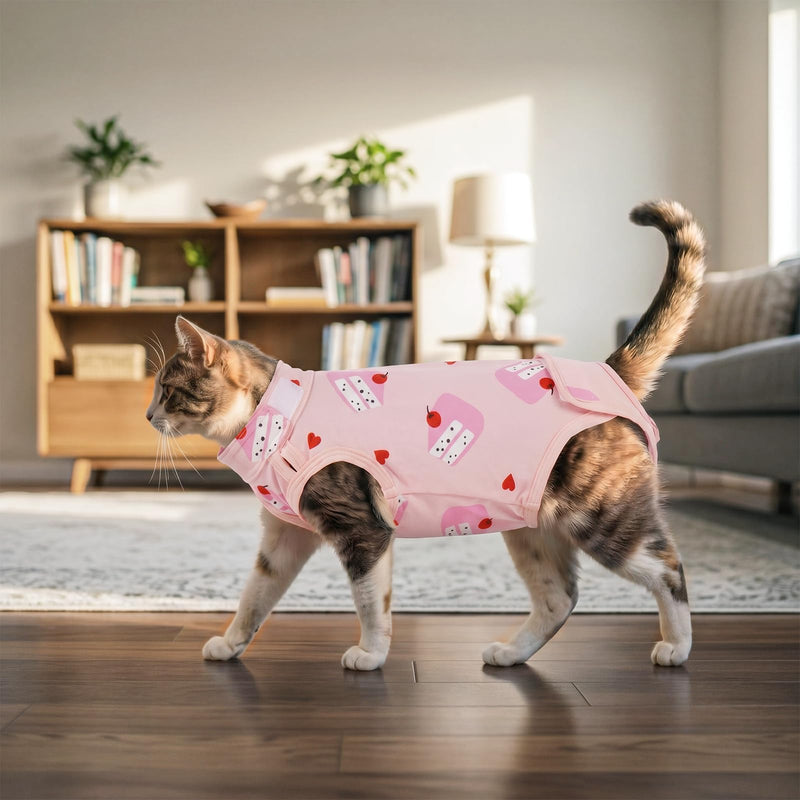 Kuoser Cat Recovery Suit for Female Male Cats, Breathable Post-Surgery Onesie for Spay Neuter, Abdominal Wound & Skin Disease Protection, E-Collar Alternative Anti-Licking Bodysuit for Kittens Small(chest:11.8'') Pink