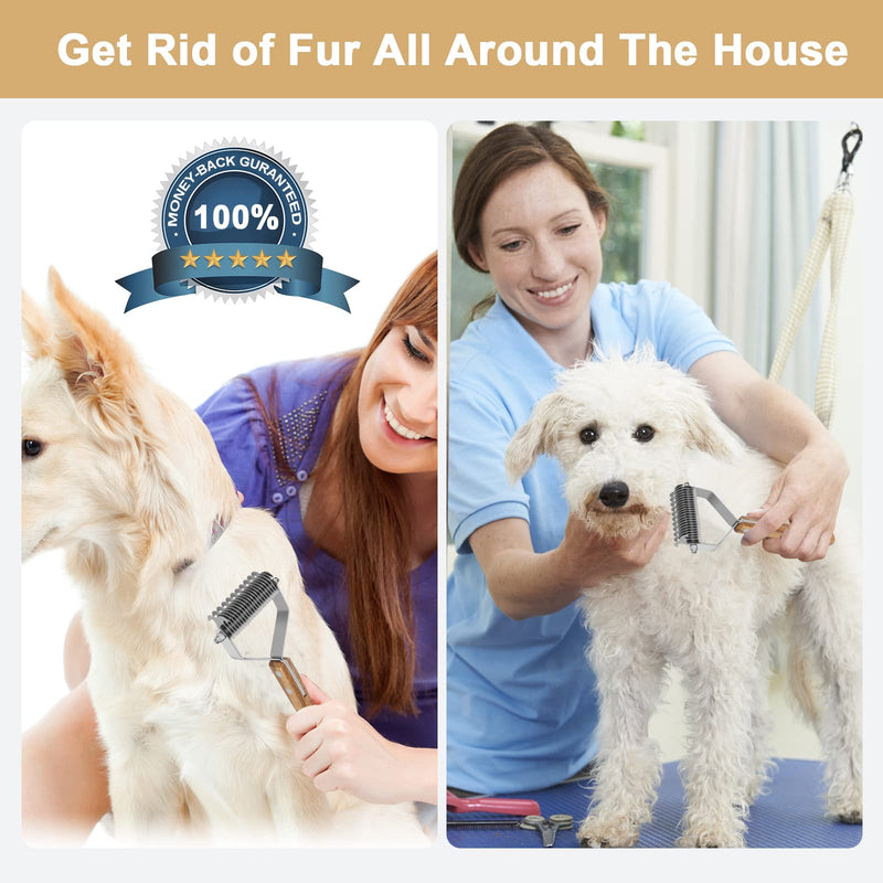 Undercoat Rake for Dogs - Dual-Sided Deshedding Blade, Wooden Handle, Professional Pet Grooming Tool with Matting Remover & Shedding Control for Double Coat Dogs & Long-Haired Cats, Large - PawsPlanet Australia