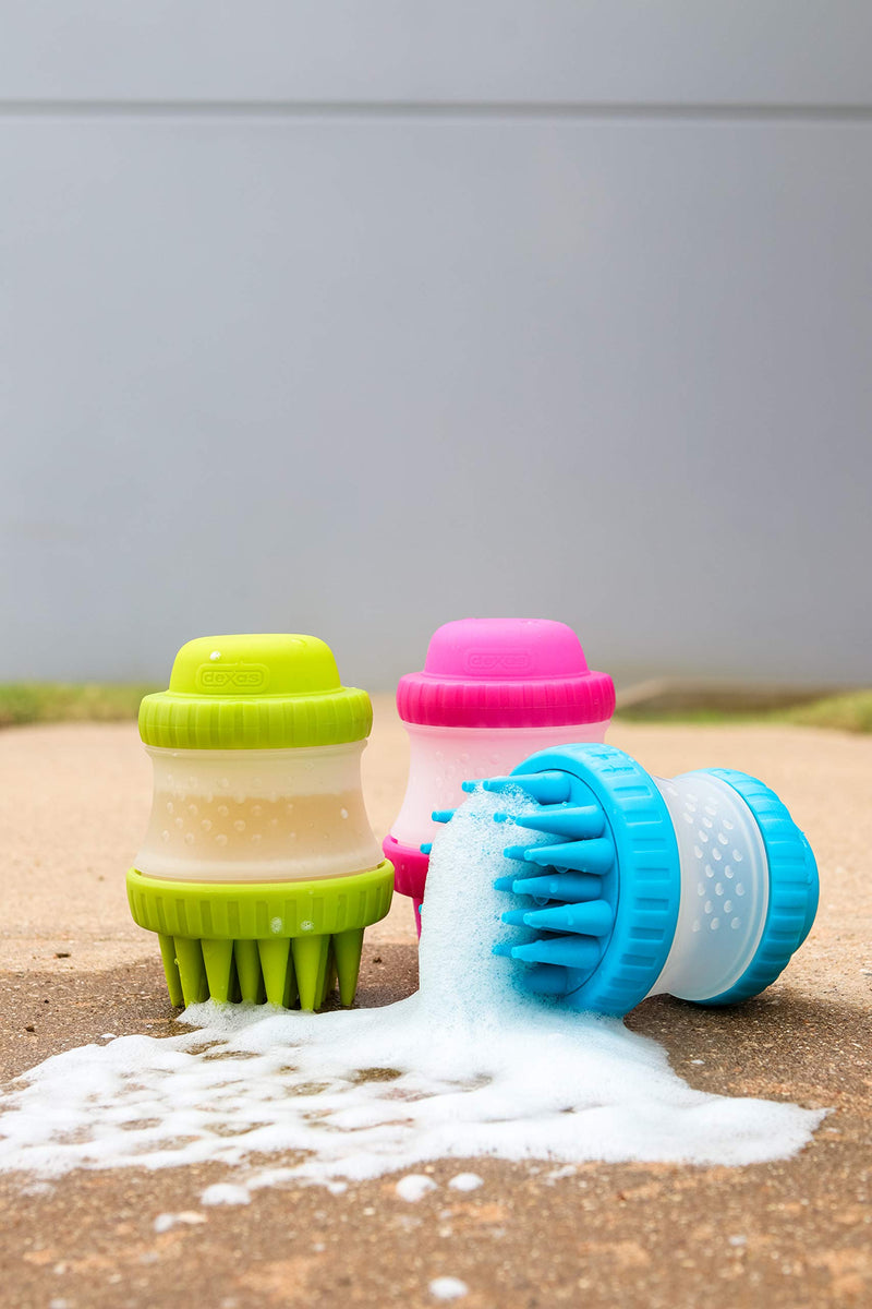 Dexas ScrubBuster Silicone Dog Washing Brush with Built-in Shampoo Reservoir, Pink - PawsPlanet Australia