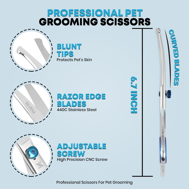 6.5” Curved Pet Grooming Scissors – Professional Dog Hair Cutting Shears with Blue Adjustable Tension Screw & Comfort Grip – Ideal for Face, Ears, Paws & Finishing - PawsPlanet Australia
