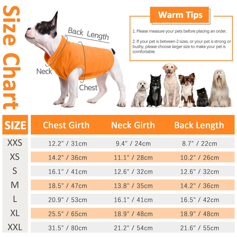 FUAMEY Dog Fleece Vest,Warm Sweatshirt Puppy Stretchy Sweater Pullover Dog Turtleneck Coat Dog Winter Jacket with Leash Hole, Dachshund Sweaters Yorkie Clothes for Small Medium Large Dogs Orange XS X-Small