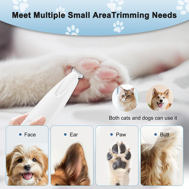 Upgraded Dog Paw Trimmer with LED Light, Waterproof Rechargeable Pet Paw Trimmer, Low Noise Pet Shaver for Dogs Cats