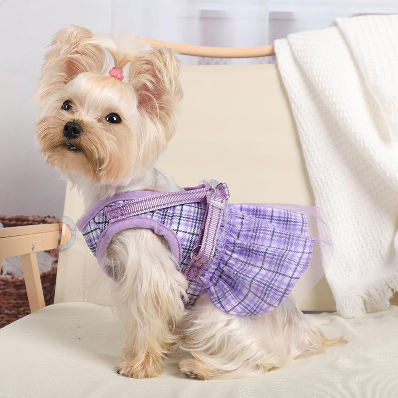 Small Dog Harness and Leash Set, Gauzy Dress Vest Harness, Breathable Adjustable No Pull Dog Harnesses for Small Medium Dogs Outdoor Walking Pet Supplies, Purple with Leash, Medium - PawsPlanet Australia