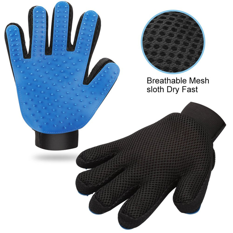 2PCS Pet Grooming Glove, Dog Brush Glove, Gentle Deshedding Brush Glove,Mess-Free Grooming Efficient Pets Hair Remover Mittens Washing Gloves for Short and Long Hair Dogs & Horses & Cats (Blue) - PawsPlanet Australia