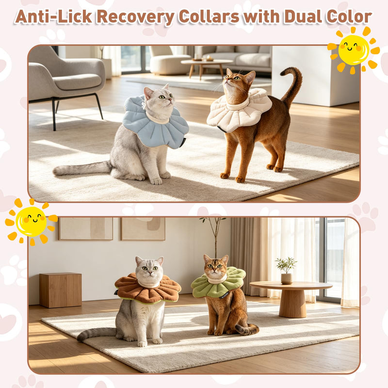 Elizabethan Pet Collar, Flower Shape, Soft Collars for Cats and Dogs, Adjustable Anti-Lick Recovery Collars with Two-Tone Color, Waterproof for Surgery, Blue Medium