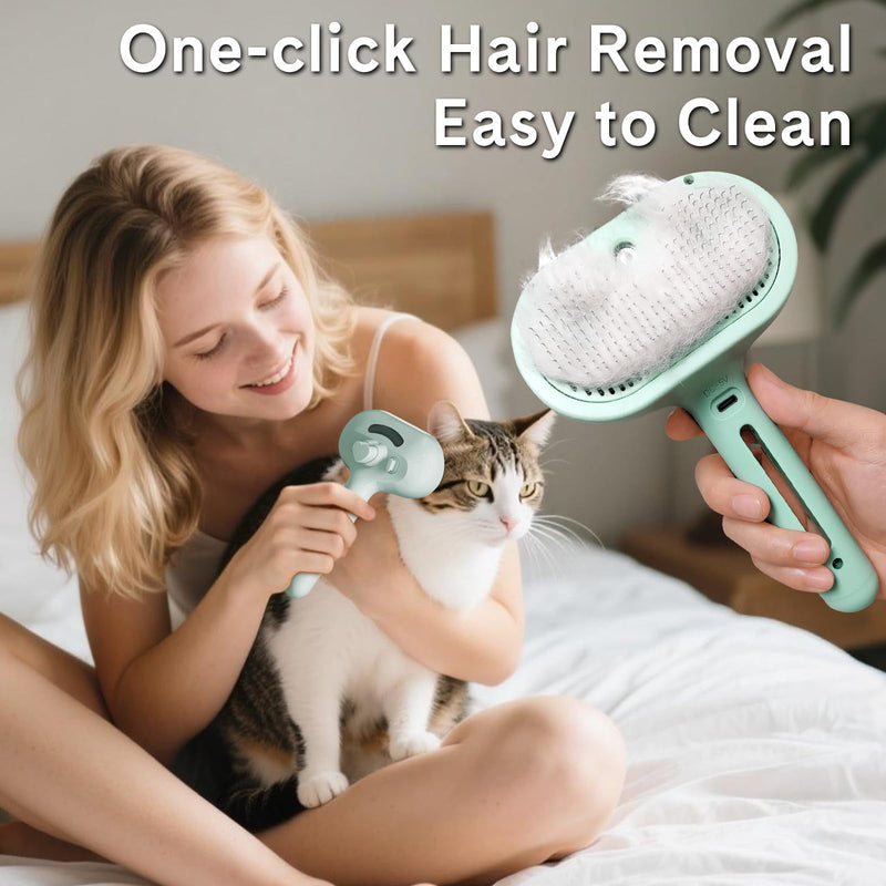 Pet Steam Brush for Dogs & Cats - 2-in-1 Deshedding & Detangling Tool with Steam Spray, Anti-Static Grooming Brush for Long/Short Haired Pets, Waterless Cleaning & Massage(Green) Green - PawsPlanet Australia