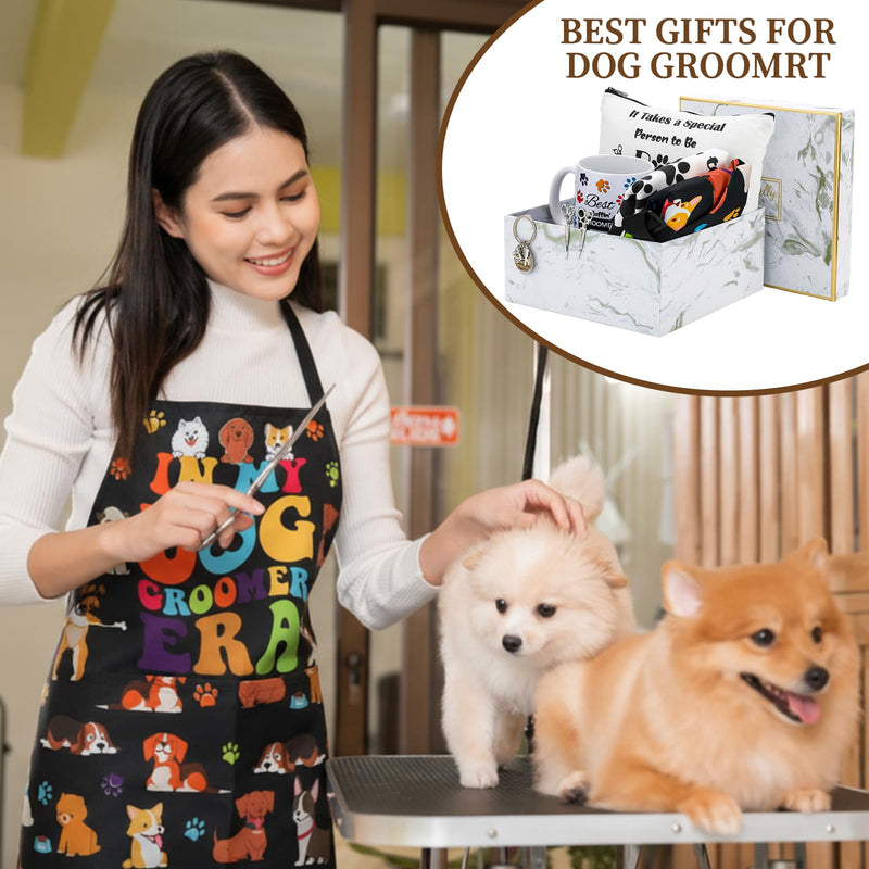 Coume 7 Pcs Dog Groomer Gift Set for Women Adjustable Dog Grooming Apron Tote Bag Makeup Bag Mugs Charm Keychain Scissors Hair Clips Box for Pet Birthday Thanksgiving Christmas Thank You Gift - PawsPlanet Australia