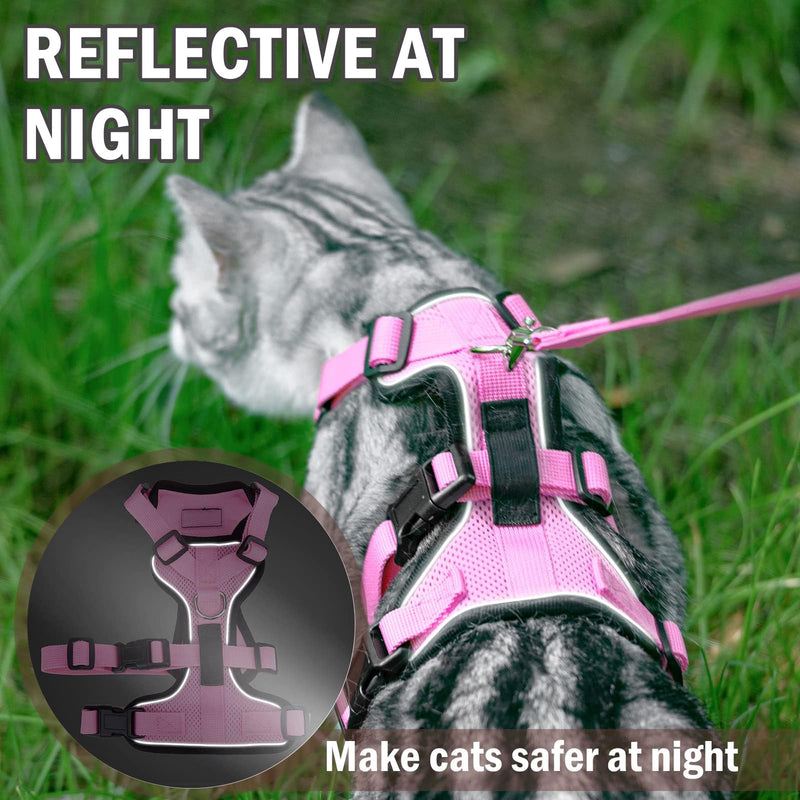 PUPTECK Cat Harness and Leash Set Escape Proof for Walking, Breathable Mash Vest Adjustable Harness for Cats Puppy Small Animals, Reflective at Night, Pink Medium M: Neck 11.4"-15.3", Chest 12.8"-20" - PawsPlanet Australia