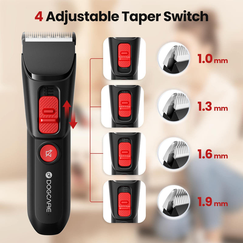 DOG CARE Ceramic Detachable Blade Dog Clipper, Low Noise, Professional Cordless Rechargeable Hair Trimmer for Grooming, Trimming, Clipping, Black