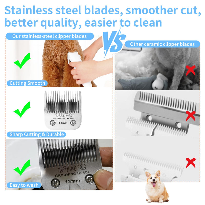3 Pcs Size 3-3/4FC Detachable Dog Grooming Blades, Compatible with Andis, Oster A5, Wahl KM10 Series Clippers, Cut Length 13mm, Silver(3-3/4FC 13mm, 3Packs) 3-3/4FC 13mm, 3Pcs - PawsPlanet Australia