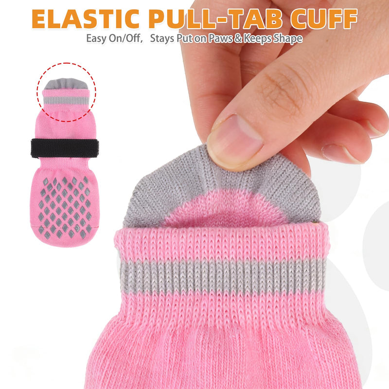 KOOLTAIL Anti Slip Dog Socks Booties to Prevent Licking Paws Scratching, Pet Boots&Paw Protector for Hardwood Floors, Dog Shoes for Winter, Traction Control Grip Socks for Small Medium Large Dogs XL X-Large（4 Pack） Pink