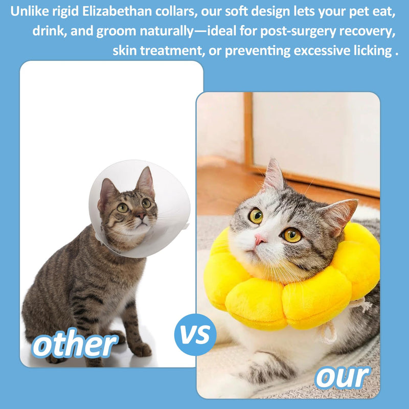 Cat Collar Soft Adjustable Cat Collar Lick Protection Collar Cat Sunflower Cats Collar Soft for Cats Puppies Small Dogs After Surgery and Injury Protective Collar (Yellow, S)