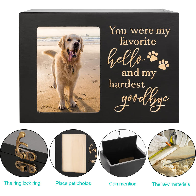 Pet Memorial Urns for Dog or Cat Ashes, Large Wooden Funeral Cremation Urns with Photo Frame, Memorial Keepsake Memory Box with Black Flannel as Lining, Loss Pet Memorial Remembrance Gift Paw Large - Capacity 90 Cubic Inches - PawsPlanet Australia