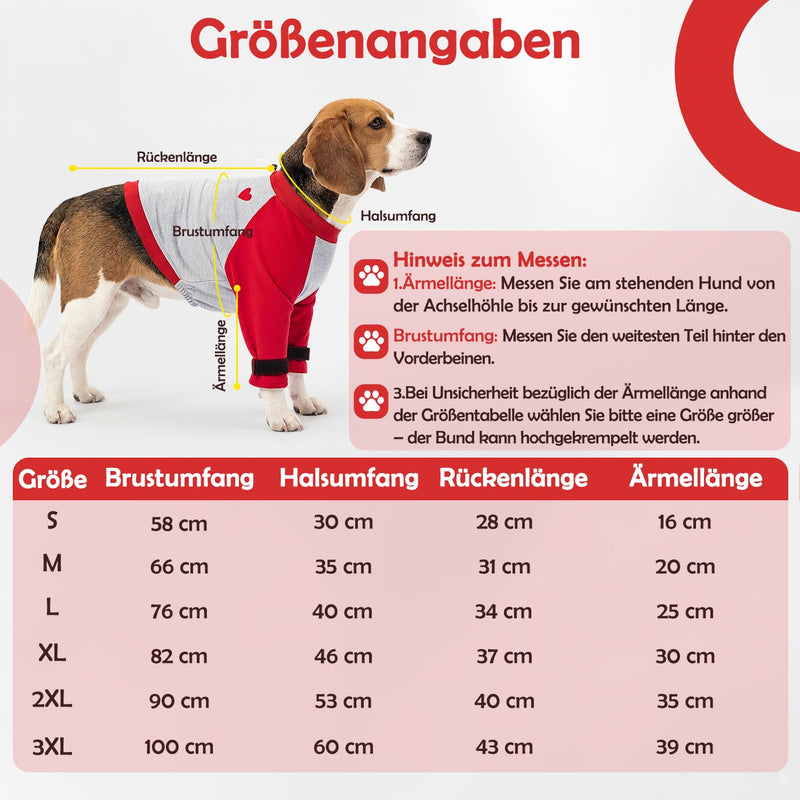 Eyein Dog Body Suit After Surgery, Front Leg Protective Sleeve with Soft Padding to Prevent Licking and Protect Wounds After Operations, Breathable Long-Sleeve Shirt for Dogs and Pets (Red, S)