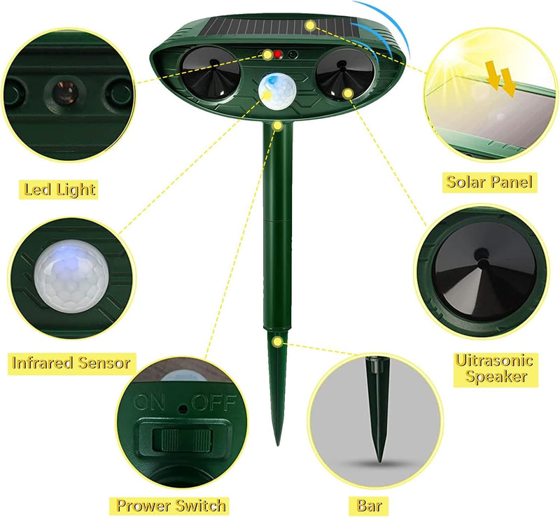 Ultrasonic Cat Deterrent,Solar Powered Deterrent with Motion Sensor and Flashing Lights Outdoor Solar Farm Garden Yard Device,Dogs,Cats,Birds
