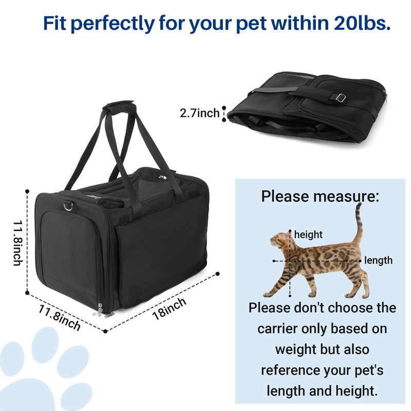 Pet Carrier for Large Cats, Soft Cat Carrier for Medium Big Cats and Puppies up to 20lbs, Washable Dog Carrier 18" L x 11.8" W x 11.8” H for Traveling Home and Outdoor - PawsPlanet Australia