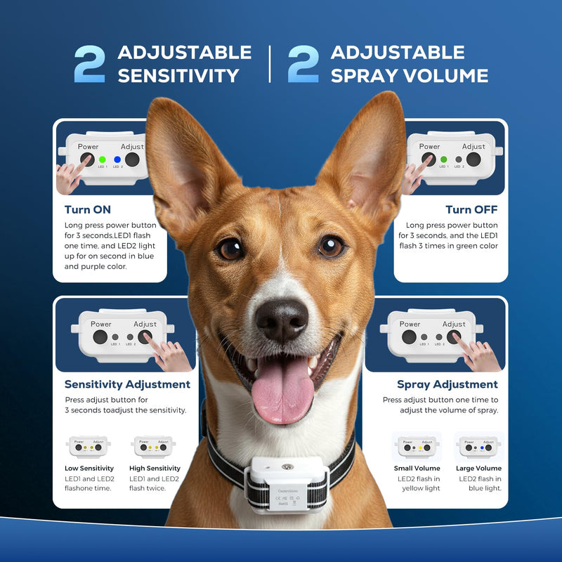 Citronella Dog Bark Collar, Dog Bark Collar for Large Medium Small Dogs, Bark Collar with Adjustable Spray & Sensitivity, Rechargeable Anti-Bark Collar for Dogs with Safe, 2 Collar Straps(White) White - PawsPlanet Australia