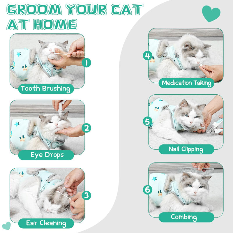 Cat Grooming Hammock, Self-Adherent Wrap for Cutting Nails, Anti-Escape Calming Grooming Bag for Medicine, Nail Clipping, Teeth Brushing, Ear Cleaning L（WT: 9-18 lbs） Star - PawsPlanet Australia