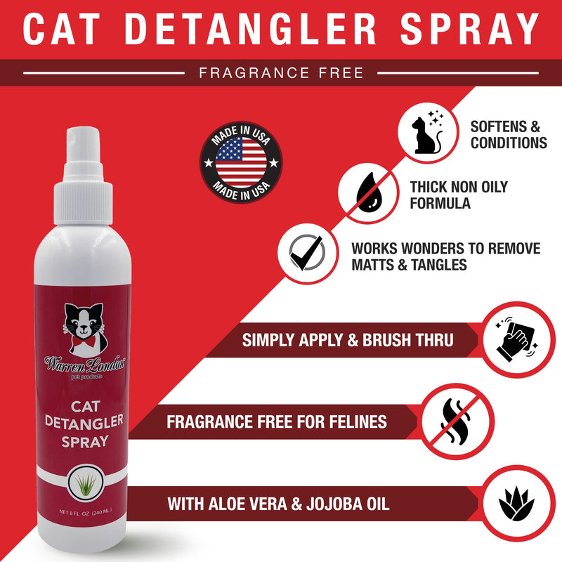 Warren London Cat Detangler Spray Bundle with Pin Brush for Matted Hair | Leave in Conditioner Pet Detangling Spray that Demattes & Refreshes | 8oz w/Pin Brush 8oz w/ Pin Brush - PawsPlanet Australia