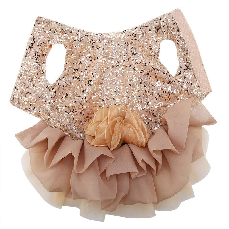Small Dog Wedding Dress Walfront Rose Gold Sequined Princess Bubble Skirt (M)