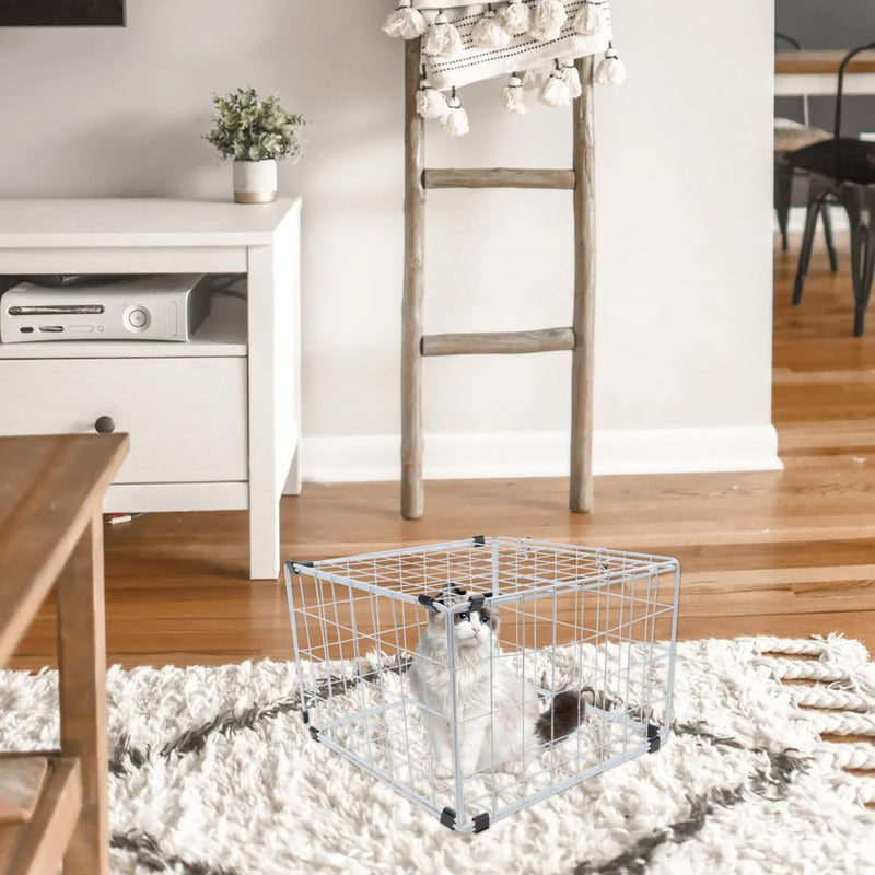 VANZACK 1pc Foldable Cat Cage for Pets Transparent Design Iron Carrier for Cats Under for Bathing and Travel Practical Pet Supplies 30x30cm White - PawsPlanet Australia