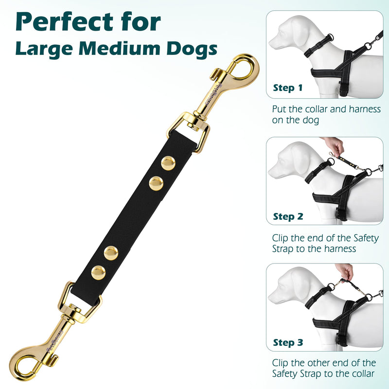 PetBonus Dog Collar Safety Clip, Waterproof Backup Safety Strap for Dog Harness to Prong Collar, Odor Proof Double Ended Clasp Leash Connector for Training Walking (Black) Black - PawsPlanet Australia