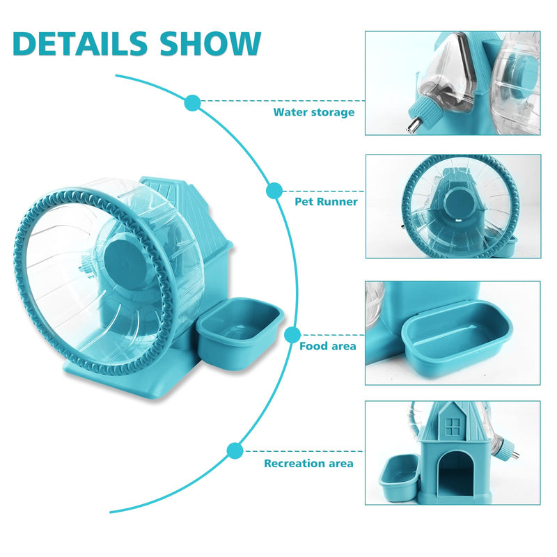Silent Hamster Wheel 7Inch Multifunctional Hamster Wheel Quite Running Spinner Wheel Accessories with Food Bowl Water Bottle for Hamsters Dwarf Gerbil Hedgehog Chinchilla (Blue) Blue - PawsPlanet Australia